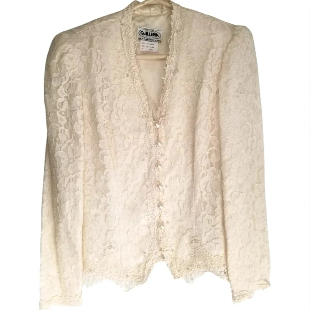 🇨🇦 Vintage Cream Lace Victorian Revival Regency Jacket Romantic Cottagecore
